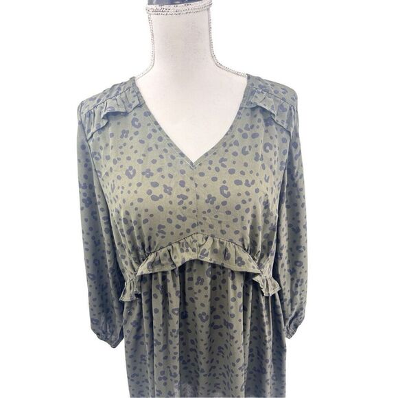 Bobaeu olive green long sleeve hi low dress size large - Picture 7 of 12